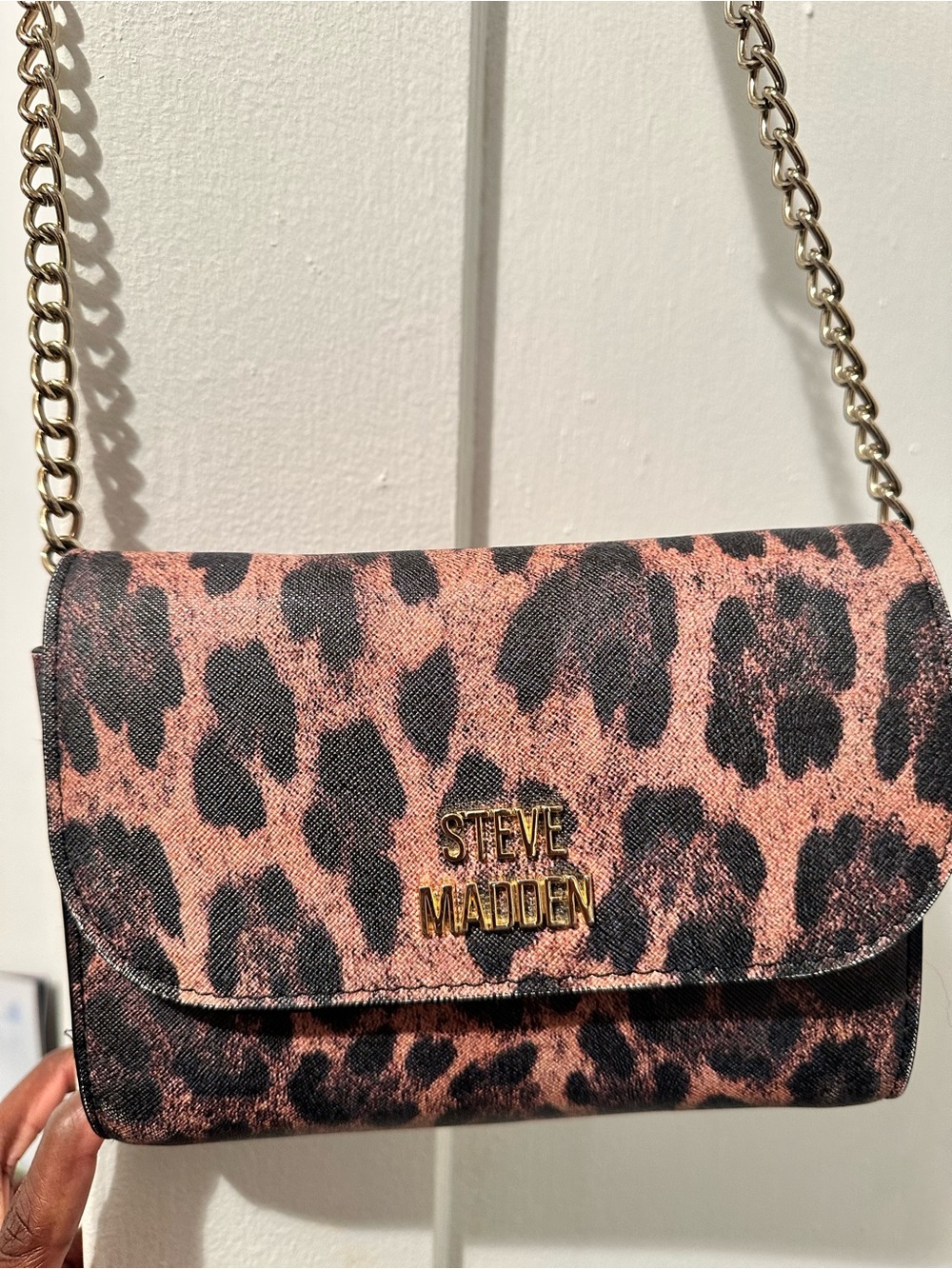 Steve Madden Pink Leopard Crossbody with Gold Chain